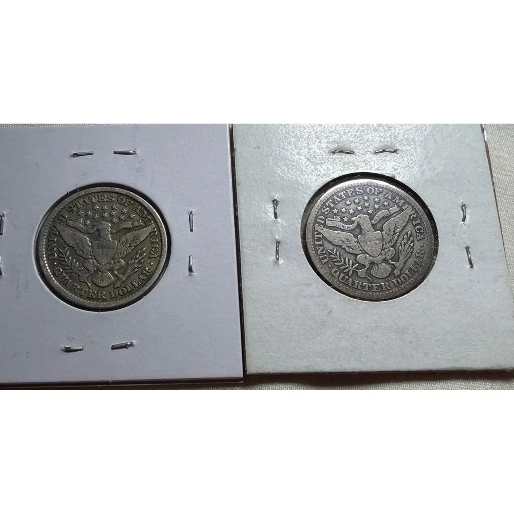 1898 and 1909-D Barber Quarters 90% Silver US Coin Lot Denver Mint S138